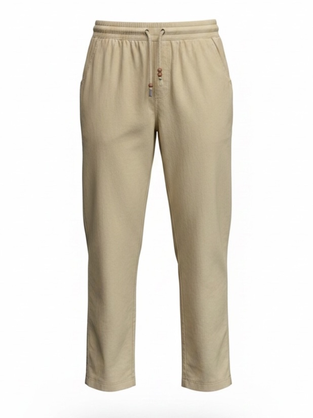 Women’s Cream Track Joggers with Decorative Bead Drawcord in cotton linen blend.